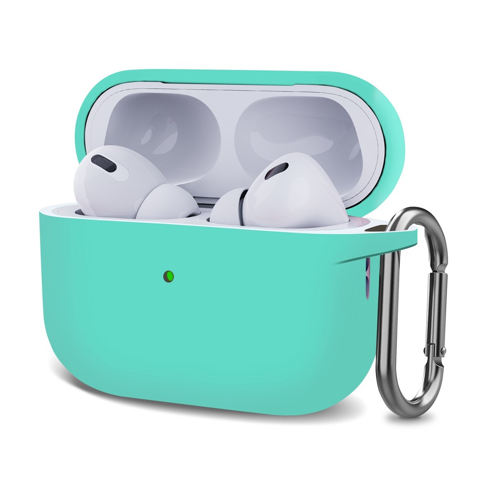 For AirPods Pro (Gen 2) (USB-C) / AirPods Pro 2 Bluetooth-compatible Earphone Silicone Case One-Piece Thickened Headphone Earbud Protective Cover with Anti-lost Buckle - Mint Green