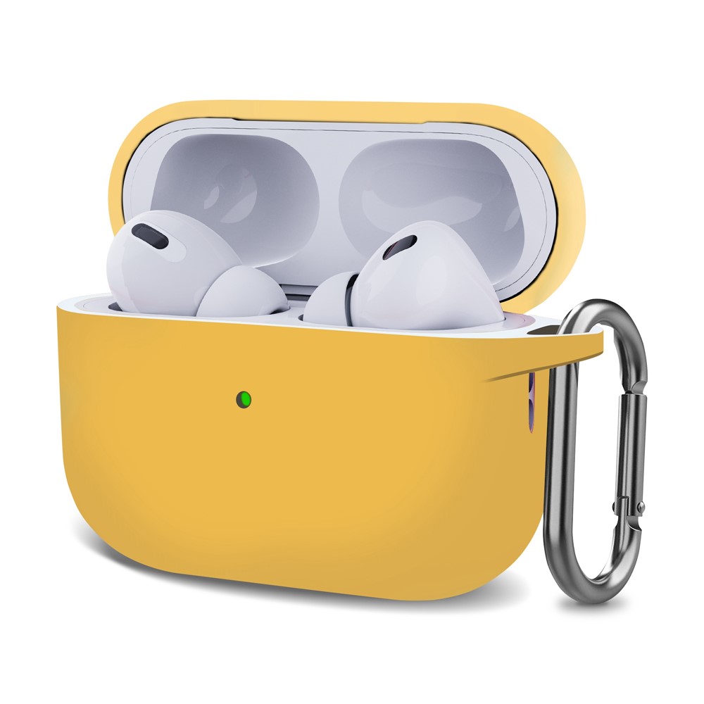 For AirPods Pro (Gen 2) (USB-C) / AirPods Pro 2 Bluetooth-compatible Earphone Silicone Case One-Piece Thickened Headphone Earbud Protective Cover with Anti-lost Buckle - Yellow