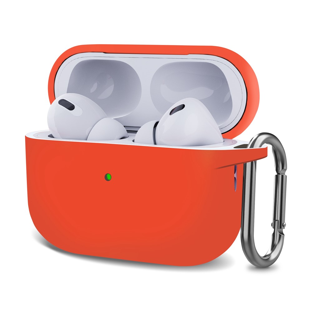 For AirPods Pro (Gen 2) (USB-C) / AirPods Pro 2 Bluetooth-compatible Earphone Silicone Case One-Piece Thickened Headphone Earbud Protective Cover with Anti-lost Buckle - Orange