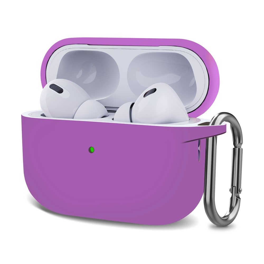 For AirPods Pro (Gen 2) (USB-C) / AirPods Pro 2 Bluetooth-compatible Earphone Silicone Case One-Piece Thickened Headphone Earbud Protective Cover with Anti-lost Buckle - Purple