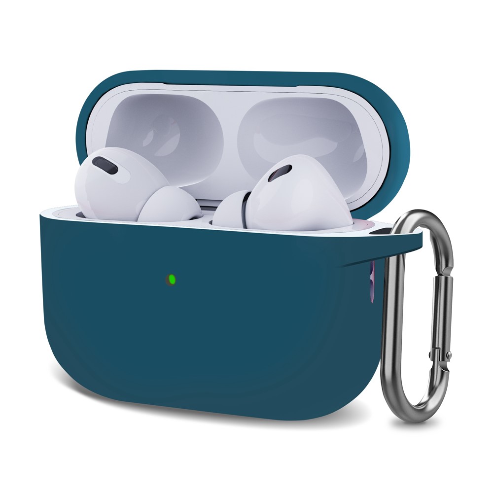 For AirPods Pro (Gen 2) (USB-C) / AirPods Pro 2 Bluetooth-compatible Earphone Silicone Case One-Piece Thickened Headphone Earbud Protective Cover with Anti-lost Buckle - Lake Blue