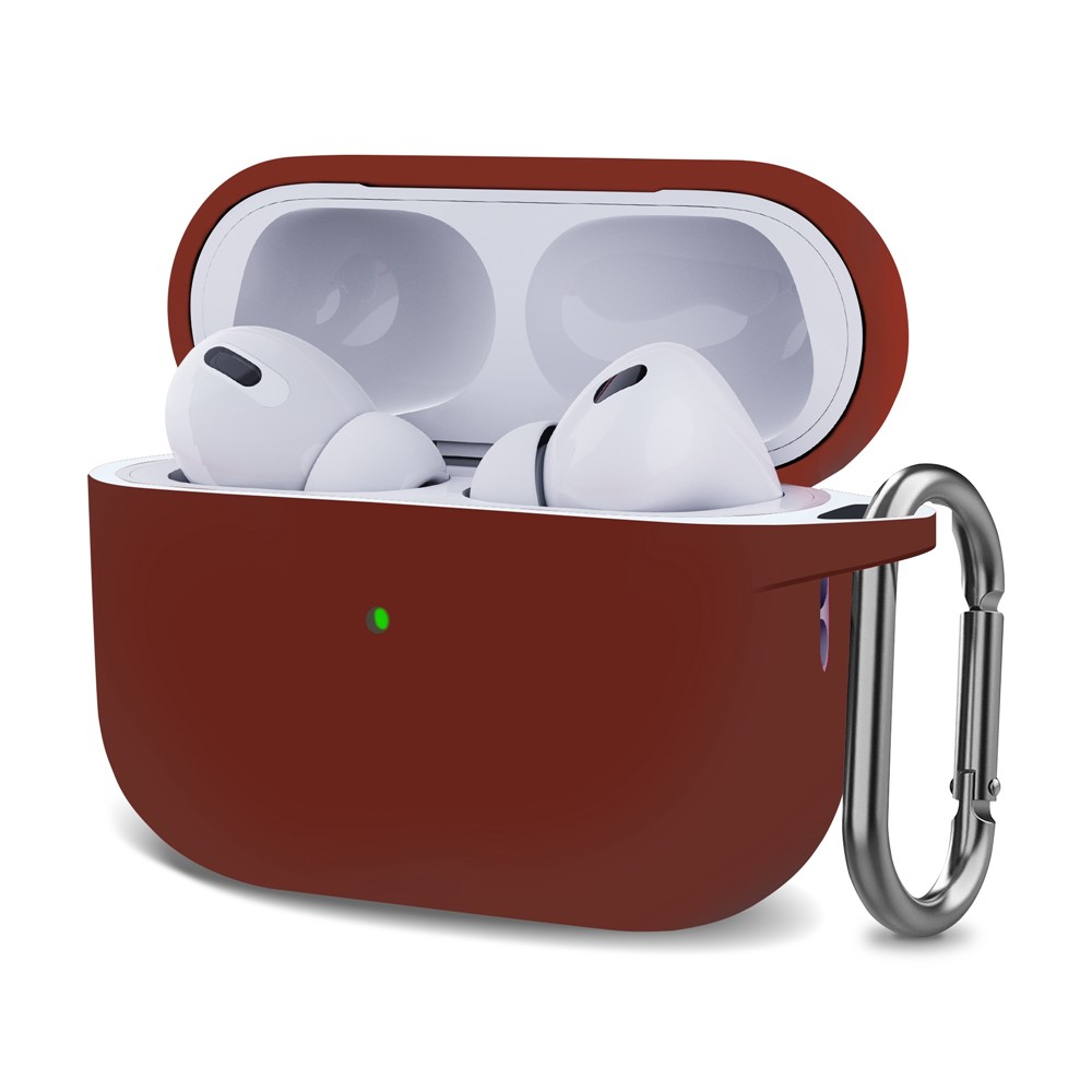 For AirPods Pro (Gen 2) (USB-C) / AirPods Pro 2 Bluetooth-compatible Earphone Silicone Case One-Piece Thickened Headphone Earbud Protective Cover with Anti-lost Buckle - Wine Red