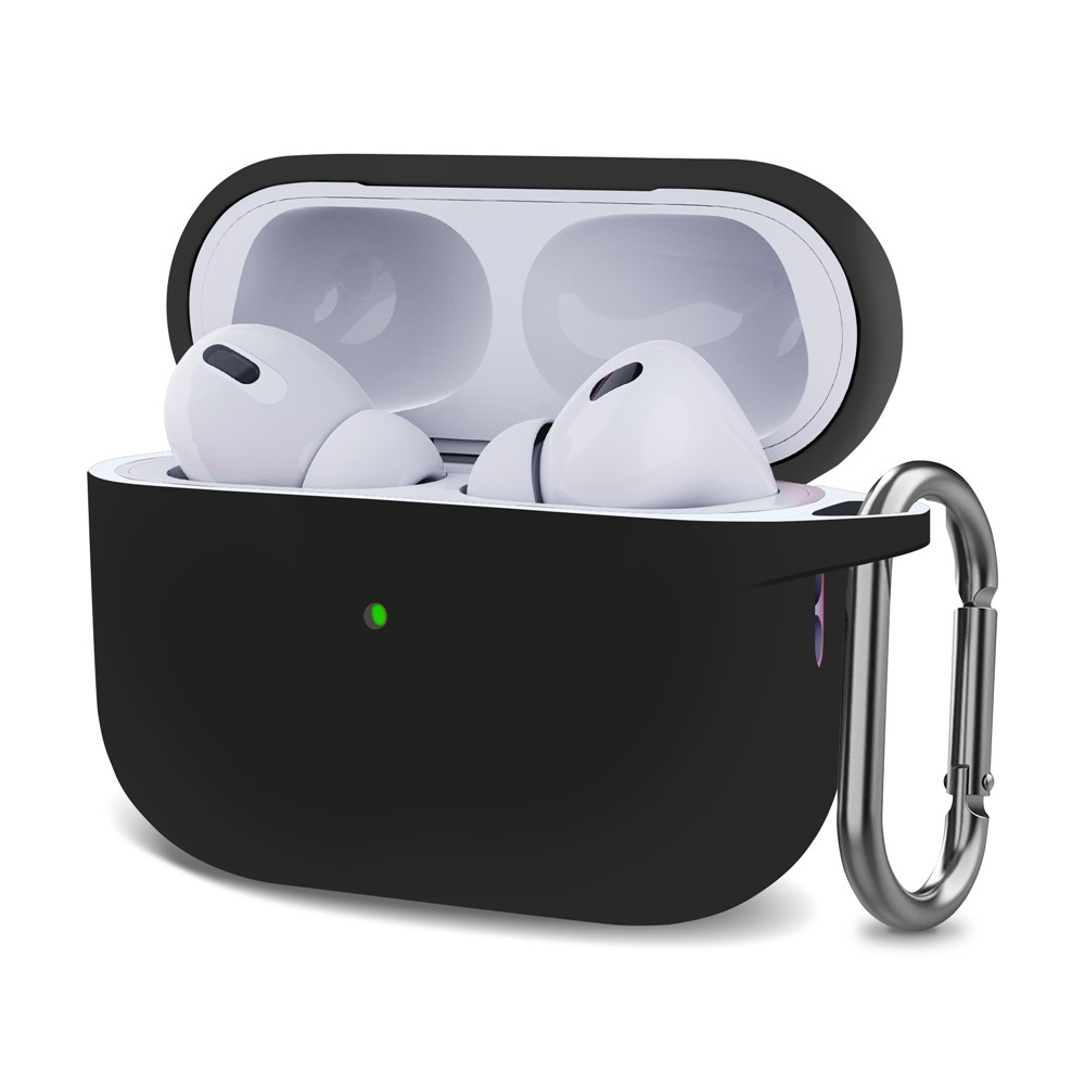 For AirPods Pro (Gen 2) (USB-C) / AirPods Pro 2 Bluetooth-compatible Earphone Silicone Case One-Piece Thickened Headphone Earbud Protective Cover with Anti-lost Buckle - Black