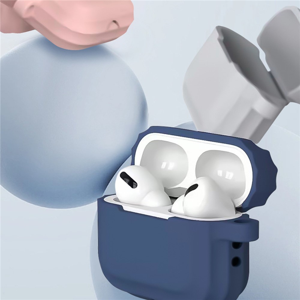 For AirPods Pro 2 Stripe Silicone Cases Shock-Absorbing Protective Earphone Cover with Keychain - White-5