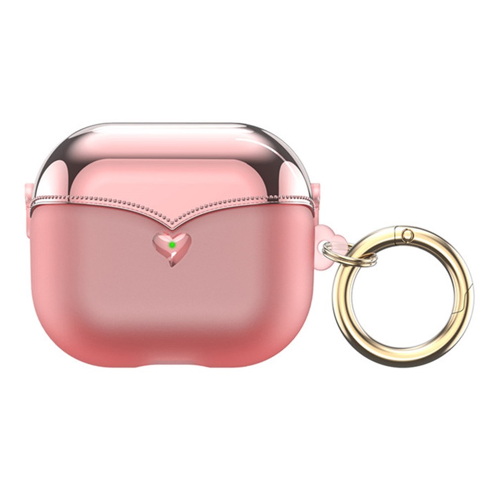 For AirPods Pro (Gen 2) (USB-C) / Pro 2 TPU Wireless Bluetooth-compatible Earphone Case Full Body Shockproof Electroplating Cover with Ring Buckle - Transparent Pink