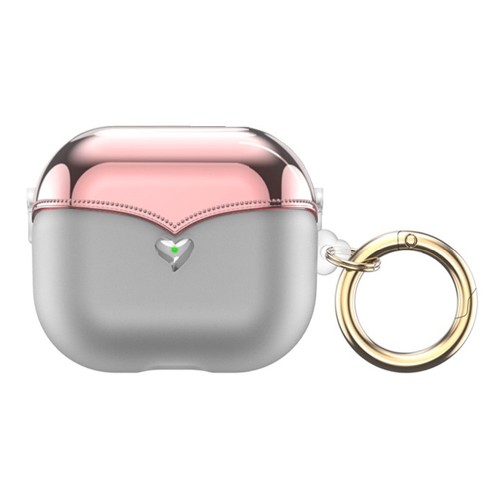 For AirPods Pro (Gen 2) (USB-C) / Pro 2 TPU Wireless Bluetooth-compatible Earphone Case Full Body Shockproof Electroplating Cover with Ring Buckle - Transparent / Electroplated Pink