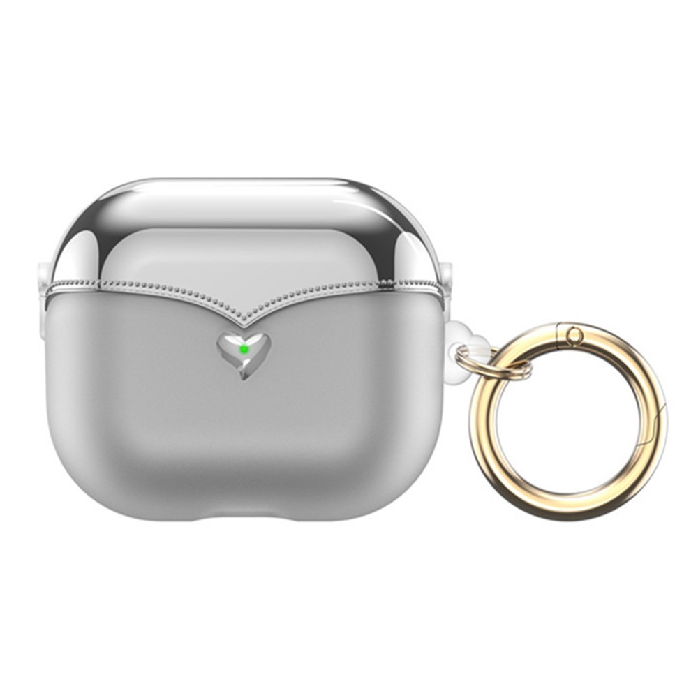 For AirPods Pro (Gen 2) (USB-C) / Pro 2 TPU Wireless Bluetooth-compatible Earphone Case Full Body Shockproof Electroplating Cover with Ring Buckle - Transparent / Electroplated Silver