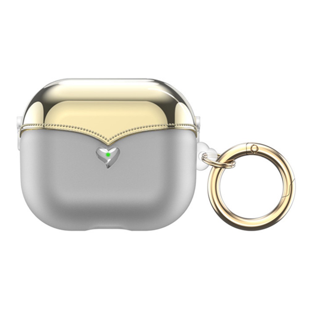 For AirPods Pro (Gen 2) (USB-C) / Pro 2 TPU Wireless Bluetooth-compatible Earphone Case Full Body Shockproof Electroplating Cover with Ring Buckle - Transparent / Electroplated Gold