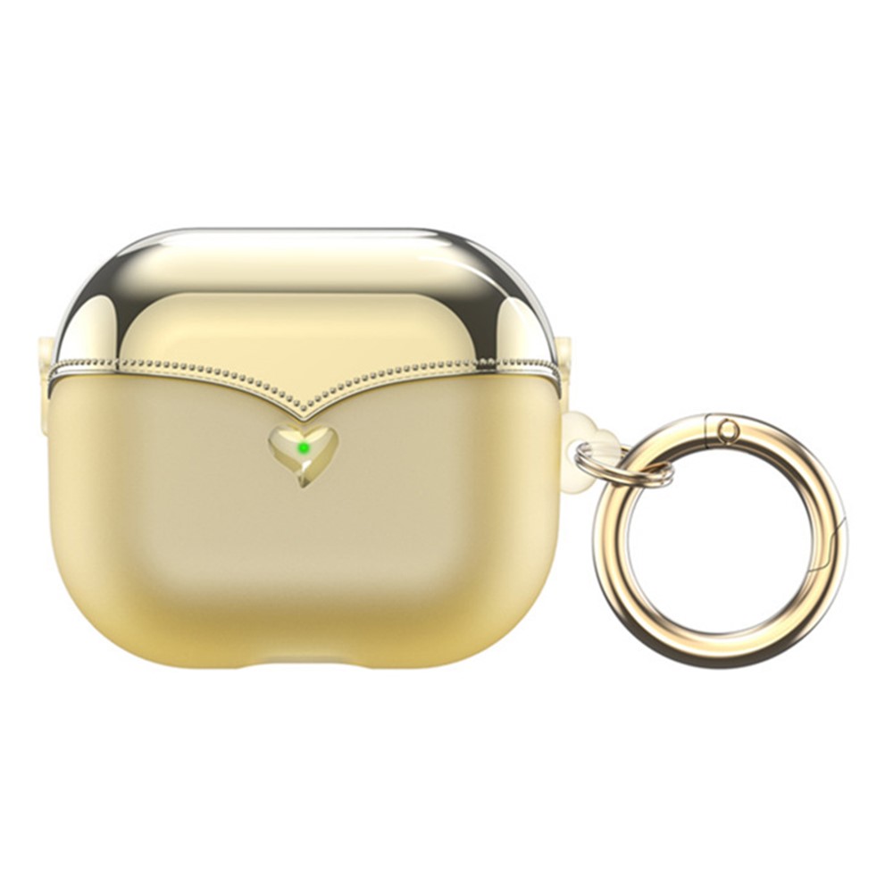 For AirPods Pro (Gen 2) (USB-C) / Pro 2 TPU Wireless Bluetooth-compatible Earphone Case Full Body Shockproof Electroplating Cover with Ring Buckle - Transparent Gold