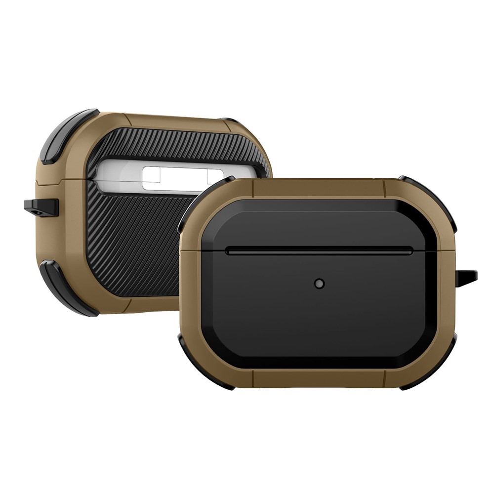 For AirPods Pro (Gen 2) (USB-C) / Pro 2 Bluetooth-compatible Earphone Protective Case TPU+PC Anti-drop Cover with Ring Buckle - Brown