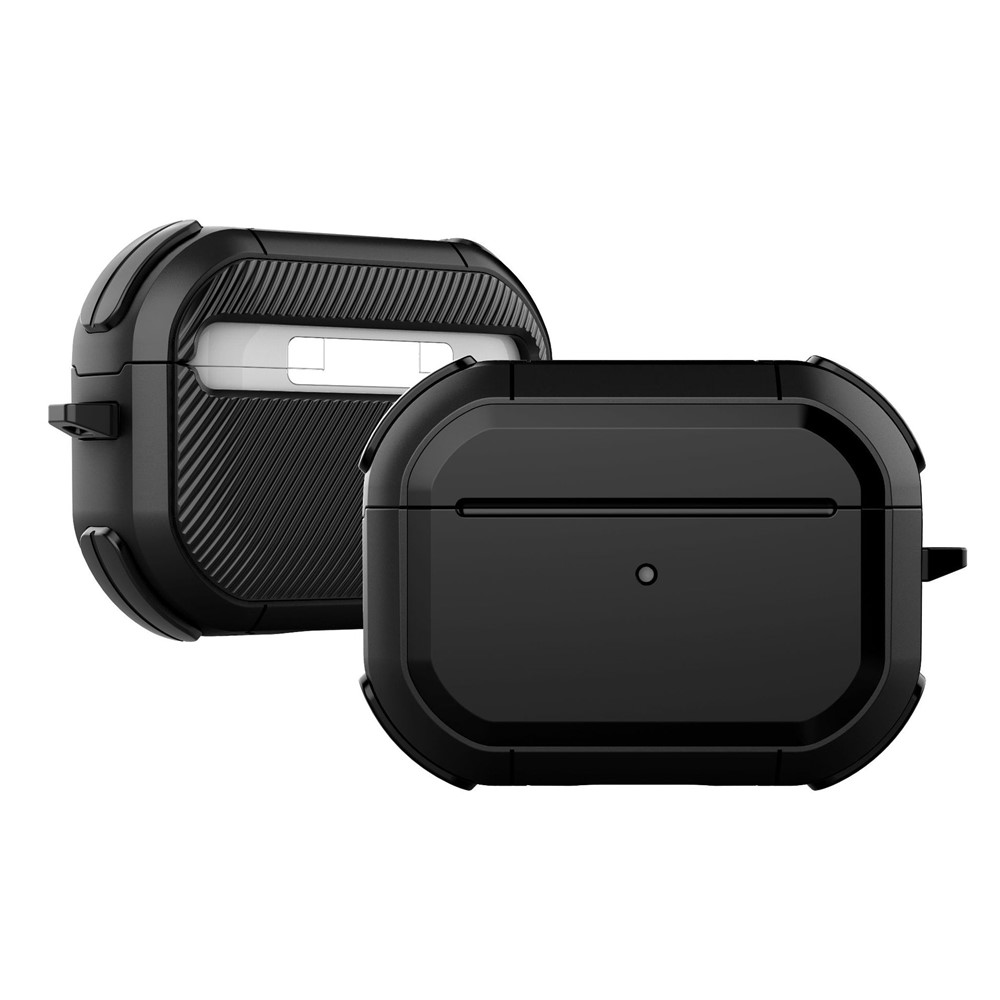For AirPods Pro (Gen 2) (USB-C) / Pro 2 Bluetooth-compatible Earphone Protective Case TPU+PC Anti-drop Cover with Ring Buckle - Black