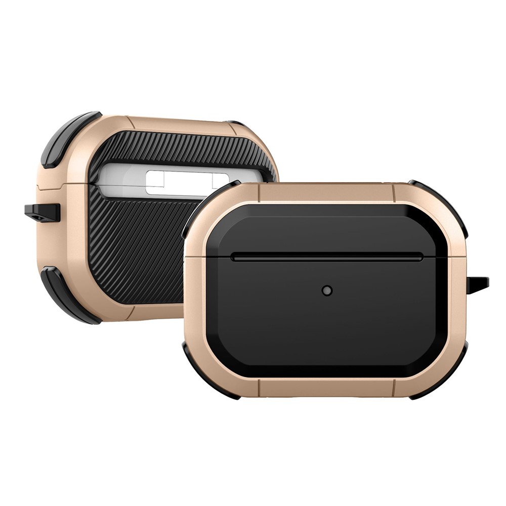 For AirPods Pro (Gen 2) (USB-C) / Pro 2 Bluetooth-compatible Earphone Protective Case TPU+PC Anti-drop Cover with Ring Buckle - Gold