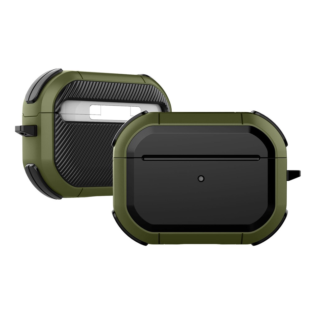 For AirPods Pro (Gen 2) (USB-C) / Pro 2 Bluetooth-compatible Earphone Protective Case TPU+PC Anti-drop Cover with Ring Buckle - Army Green