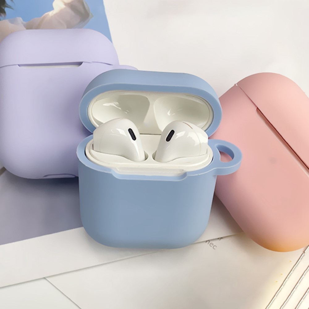 For Apple AirPods with Charging Case (2016) / (2019) / AirPods with Wireless Charging Case (2019) Shockproof Cover Bluetooth Earbuds Protector 2.5mm Thickened Silicone Case with Buckle - Sky Blue-2