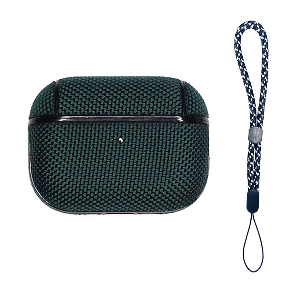 For AirPods Pro (Gen 2) (USB-C) / Pro 2 Charging Case Cover Nylon PC Anti-Fall Case Bluetooth-compatible Headset Protector with Strap - Dark Green