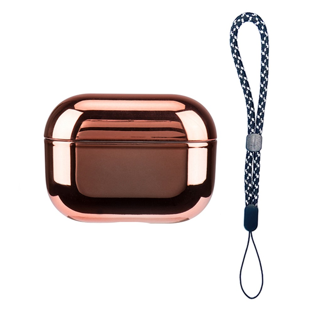 For AirPods Pro (Gen 2) (USB-C) / Pro 2 Protective Case Stylish Electroplating Bluetooth-compatible Earphone TPU Anti-drop Cover with Lanyard - Rose Gold
