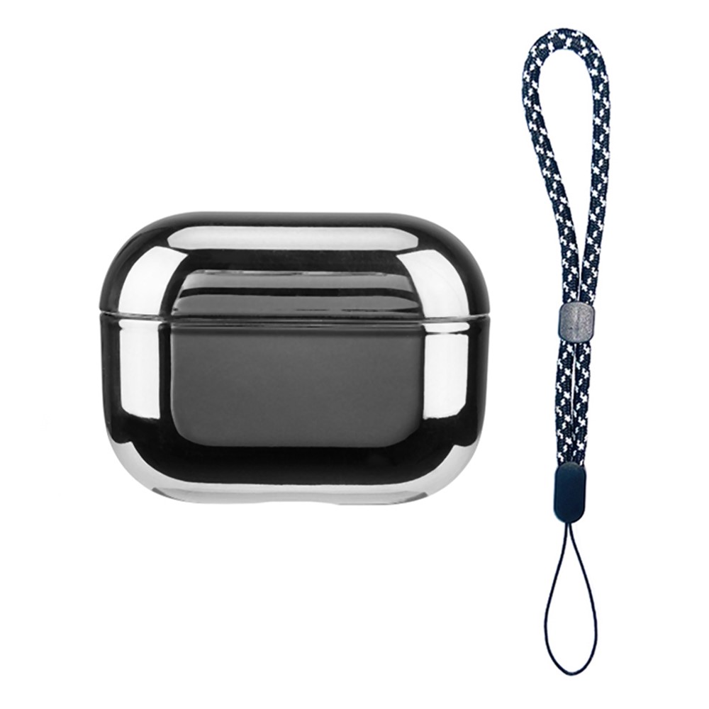 For AirPods Pro (Gen 2) (USB-C) / Pro 2 Protective Case Stylish Electroplating Bluetooth-compatible Earphone TPU Anti-drop Cover with Lanyard - Silver
