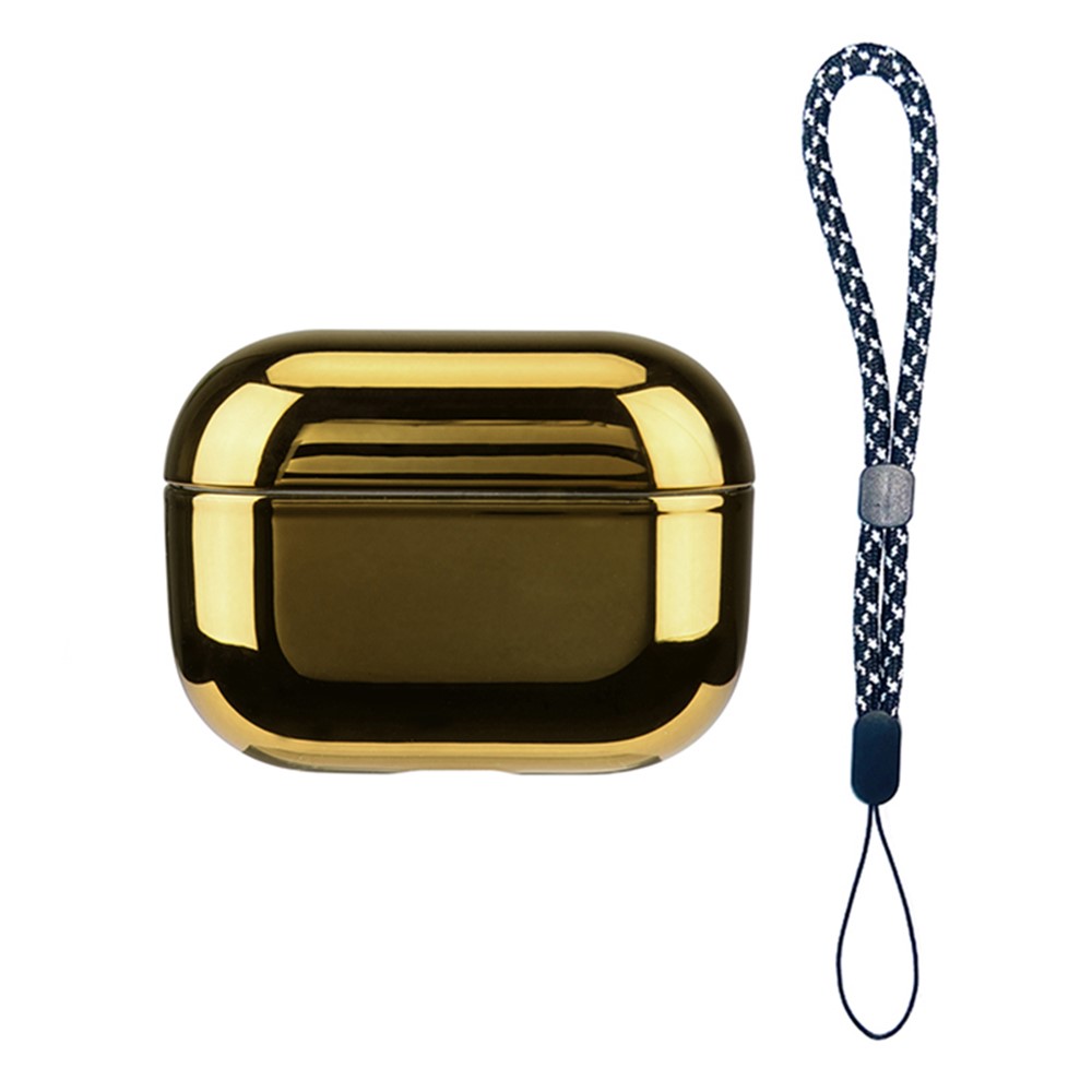 For AirPods Pro (Gen 2) (USB-C) / Pro 2 Protective Case Stylish Electroplating Bluetooth-compatible Earphone TPU Anti-drop Cover with Lanyard - Gold