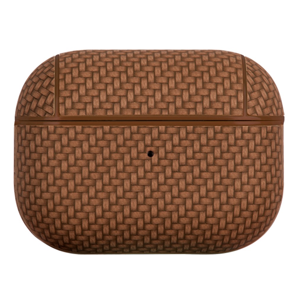 For Apple AirPods Pro (Gen 2) (USB-C) / Pro 2 Earphone Case PU Leather Coated PC Earbud Anti-drop Cover with Carabiner - Brown