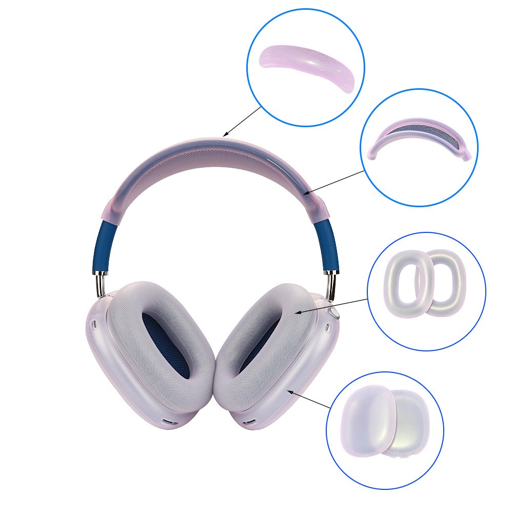 For AirPods Max with USB-C / Max Headphone Silicone Earmuff Shell Earpad Cover Headband Cover Crossbeam Cover Set - Transparent Pink
