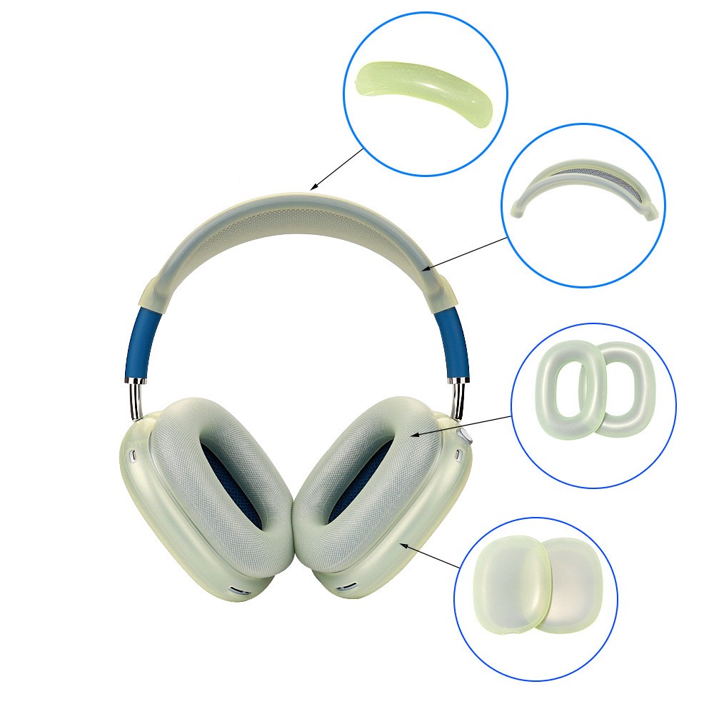 For AirPods Max with USB-C / Max Headphone Silicone Earmuff Shell Earpad Cover Headband Cover Crossbeam Cover Set - Transparent Green