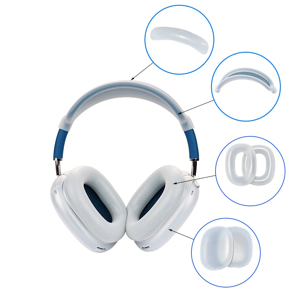 For AirPods Max with USB-C / Max Headphone Silicone Earmuff Shell Earpad Cover Headband Cover Crossbeam Cover Set - Transparent