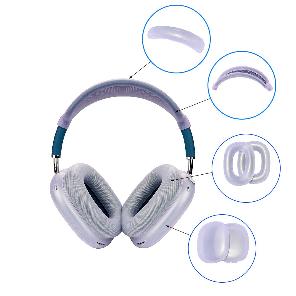 For AirPods Max with USB-C / Max Headphone Silicone Earmuff Shell Earpad Cover Headband Cover Crossbeam Cover Set - Transparent Purple