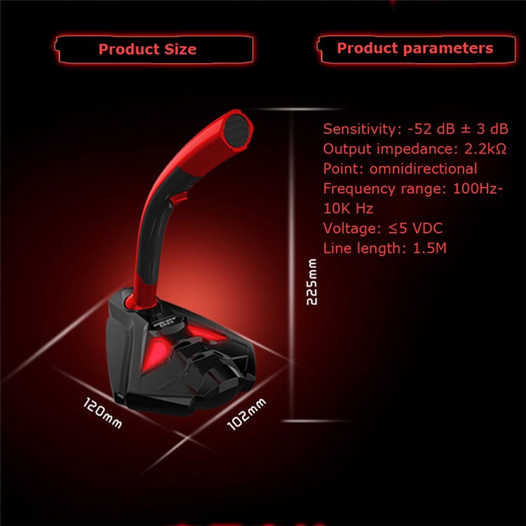K1 High Sensitivity Low Frequency Computer Microphone - Black/Red-5