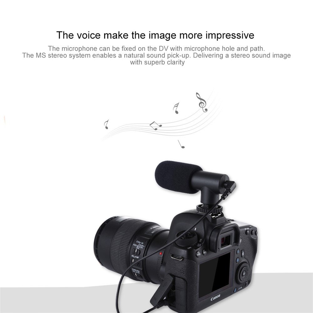 PULUZ Stereo Camera Microphone VLOG Interview Digital Video Recording Mic for DSLR Camera PC Computer-6