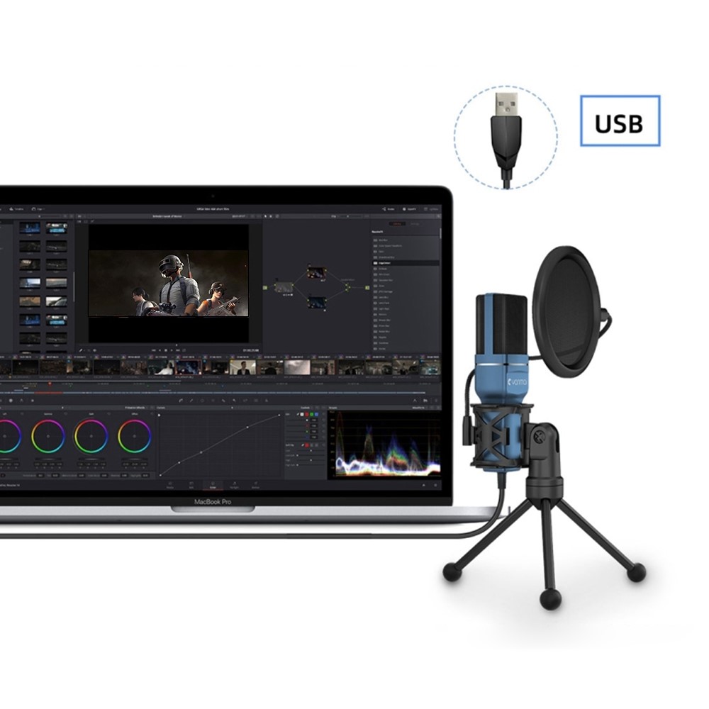 YANMAI SF-777 Desktop Condenser Microphone USB Wired Mic with Tripod Stand for Singing Gaming Recording - Blue-4
