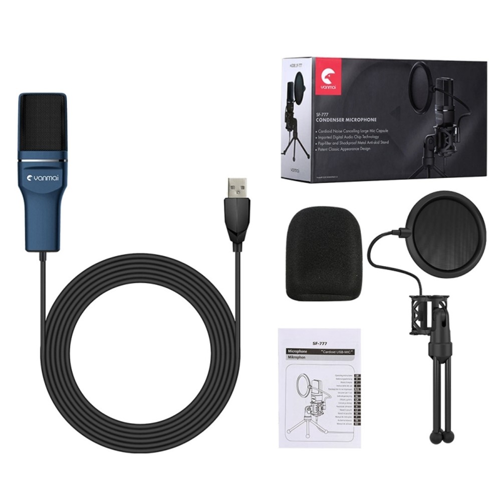 YANMAI SF-777 Desktop Condenser Microphone USB Wired Mic with Tripod Stand for Singing Gaming Recording - Blue-7