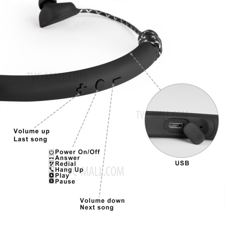 Casque M12 Conduction Osseuse Casque Sport Bluetooth 5.0 Sans Fil - Noir-2