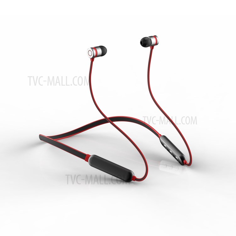 AMORUS Hanging Neck Bluetooth 5.0 Earphones Sports In-ear Neckband Earbuds - Black / Red-1