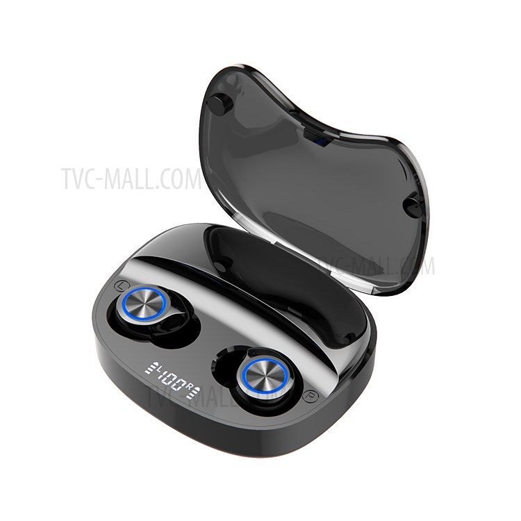 TW90 LED Digital Power Display Noise Reduction Bluetooth 5.0 Wireless Earphones with Charing Bin - Black-1