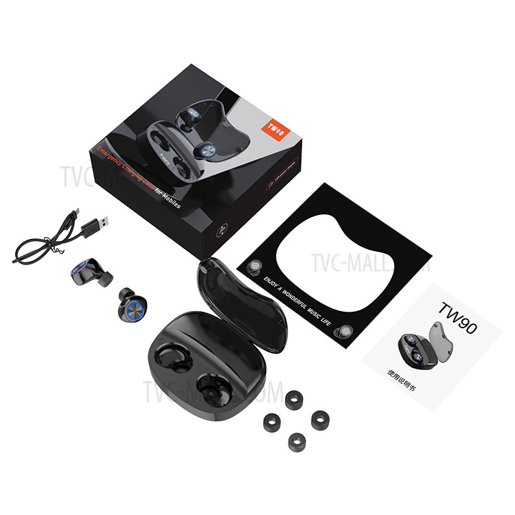 TW90 LED Digital Power Display Noise Reduction Bluetooth 5.0 Wireless Earphones with Charing Bin - Black-6