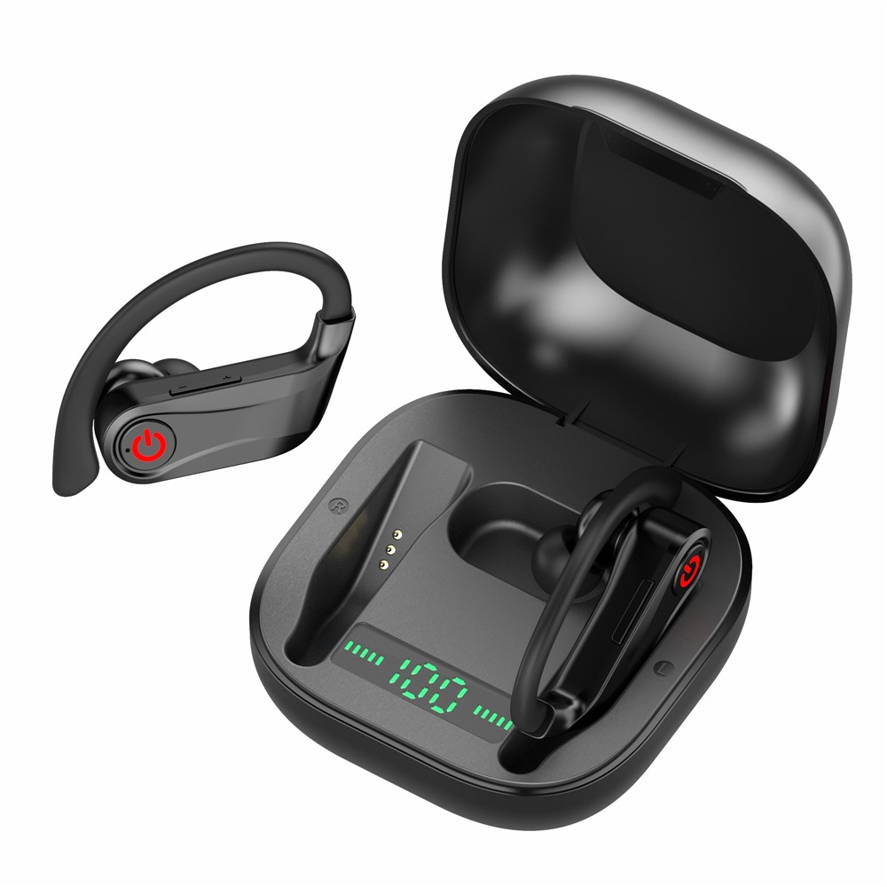 LEMONDA HBQ-Q62 TWS Bluetooth Headsets Ear Hook Headphones Business Music Earphone with Digital Power Display/950mAh Charging Case IPX4-3