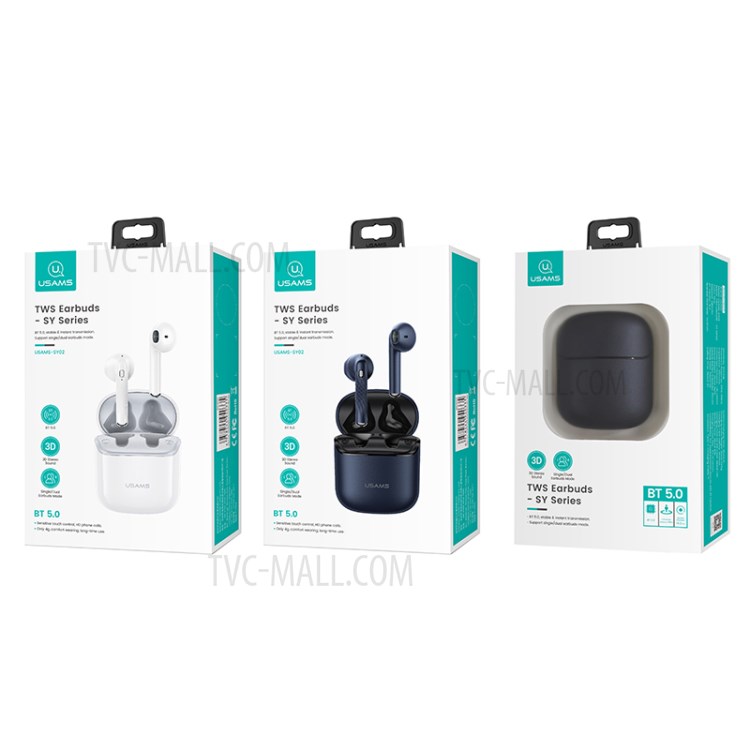 USAMS USAMS-SY02 Stereo Sound Wireless Bluetooth 5.0 Earphones TWS Earbuds with Charging Box - Blue-5