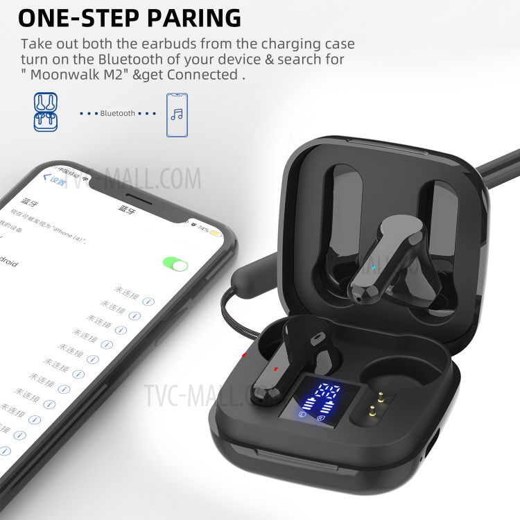 K2 TWS Bluetooth Wireless Earbuds LED Digital Display Stereo Sound Earphones - Black-3