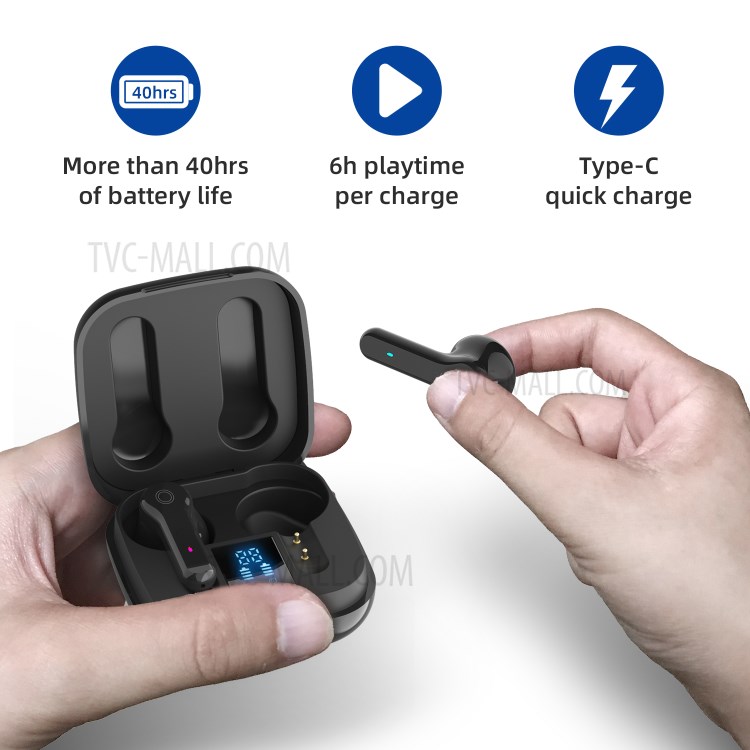 K2 TWS Bluetooth Wireless Earbuds LED Digital Display Stereo Sound Earphones - Black-4