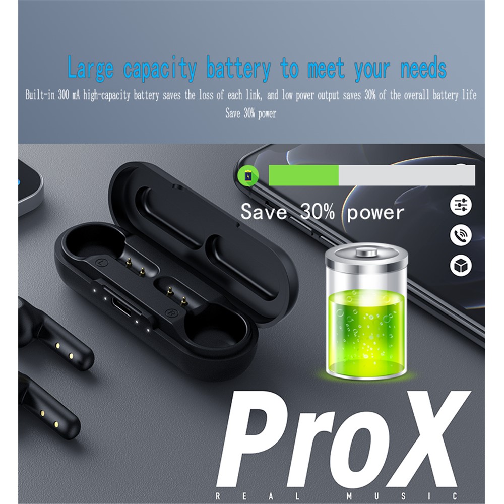 PRO-X TWS Wireless Bluetooth Earphones Touch Control Stereo Headset Earbuds with Charging Case - White-11