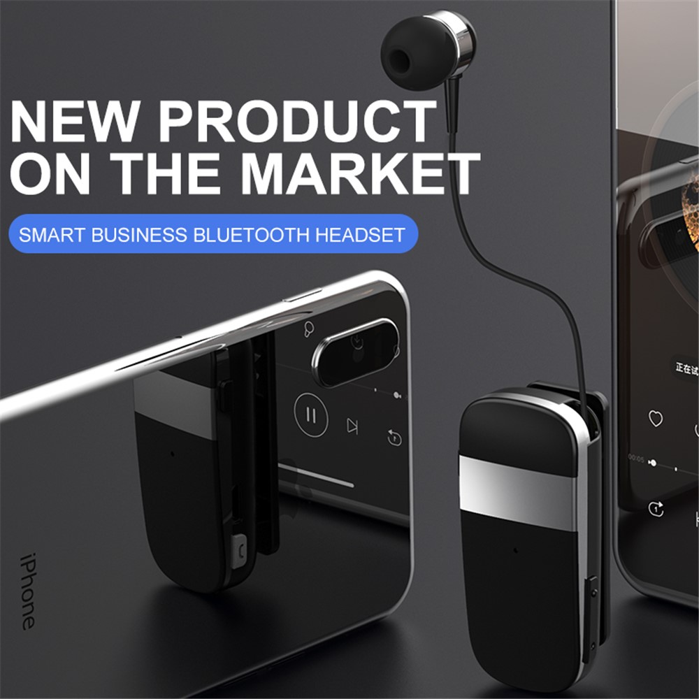 K53 Wireless Earphone Retractable Business Bluetooth Headset Sport Driver Telescopic Clip Stereo Earbud - Black-3