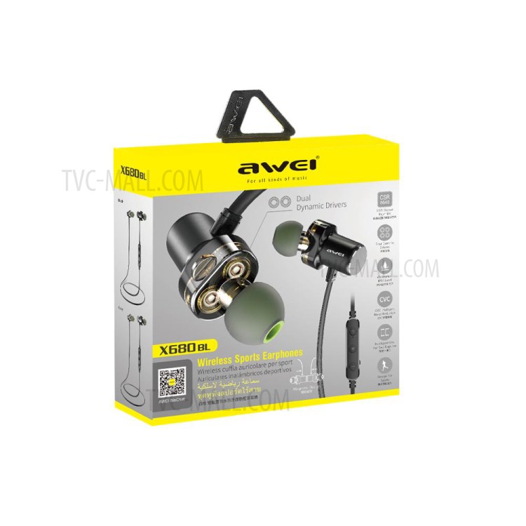 AWEI X680BL Sport Neckband Bluetooth Headset Dual Moving Coil Wireless Sweatproof Earphone - Grey-10