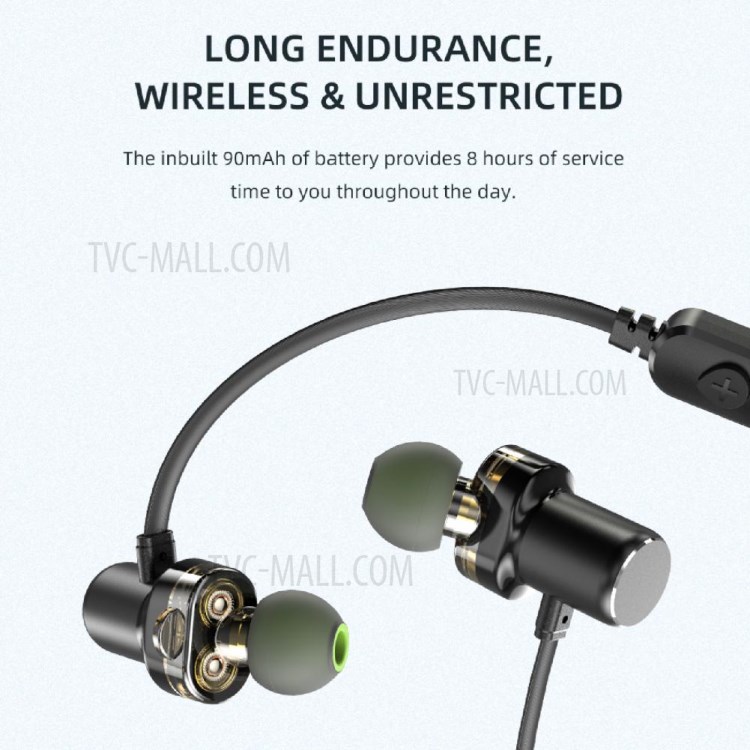 AWEI X680BL Sport Neckband Bluetooth Headset Dual Moving Coil Wireless Sweatproof Earphone - Grey-3