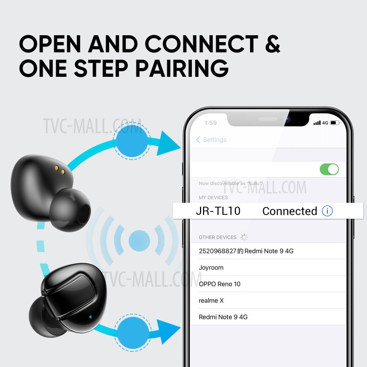 JOYROOM JR-TL10 Mini TWS Bluetooth 5.1 Earphones Wireless HiFi Stereo Earbuds Smart Touch Control Headsets with Charging Case - Black-3
