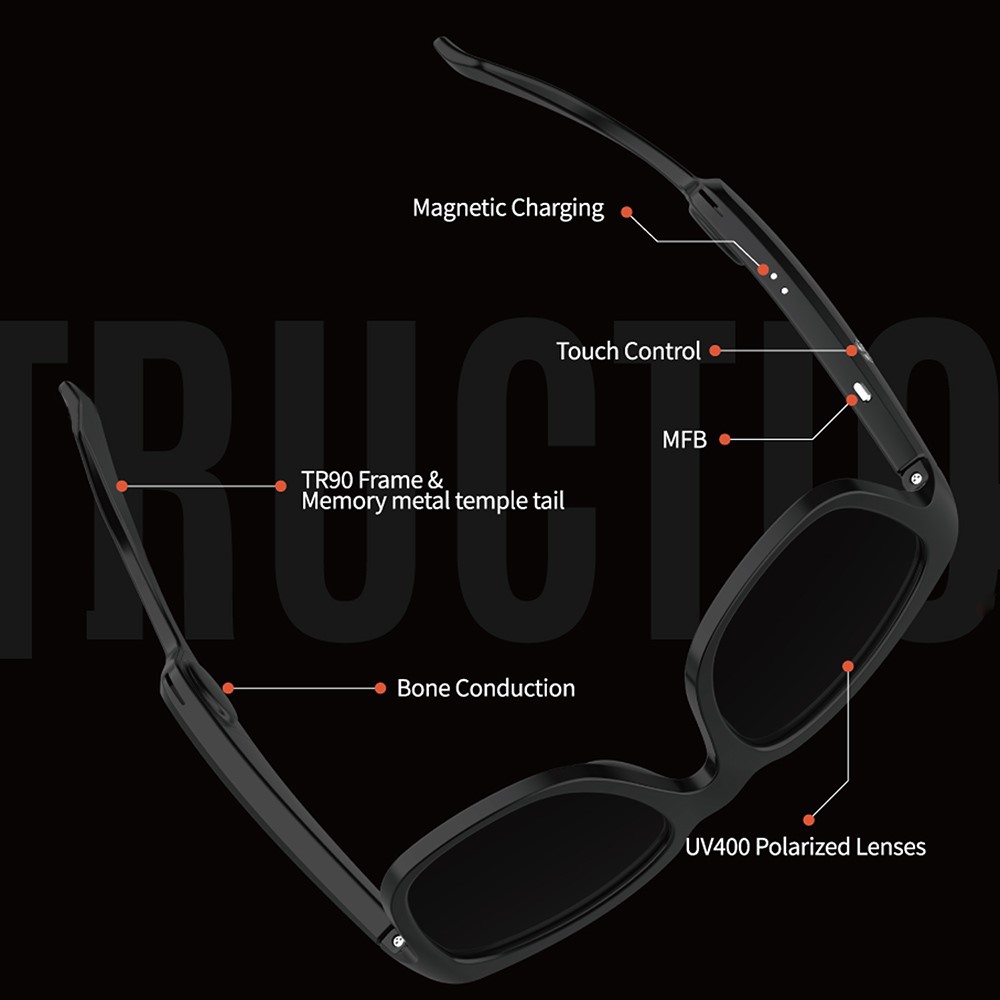 G3 Bone Conduction Smart Audio Sunglasses Bluetooth Wireless Headphone Sports Music Glasses for Men/Women - Black-5