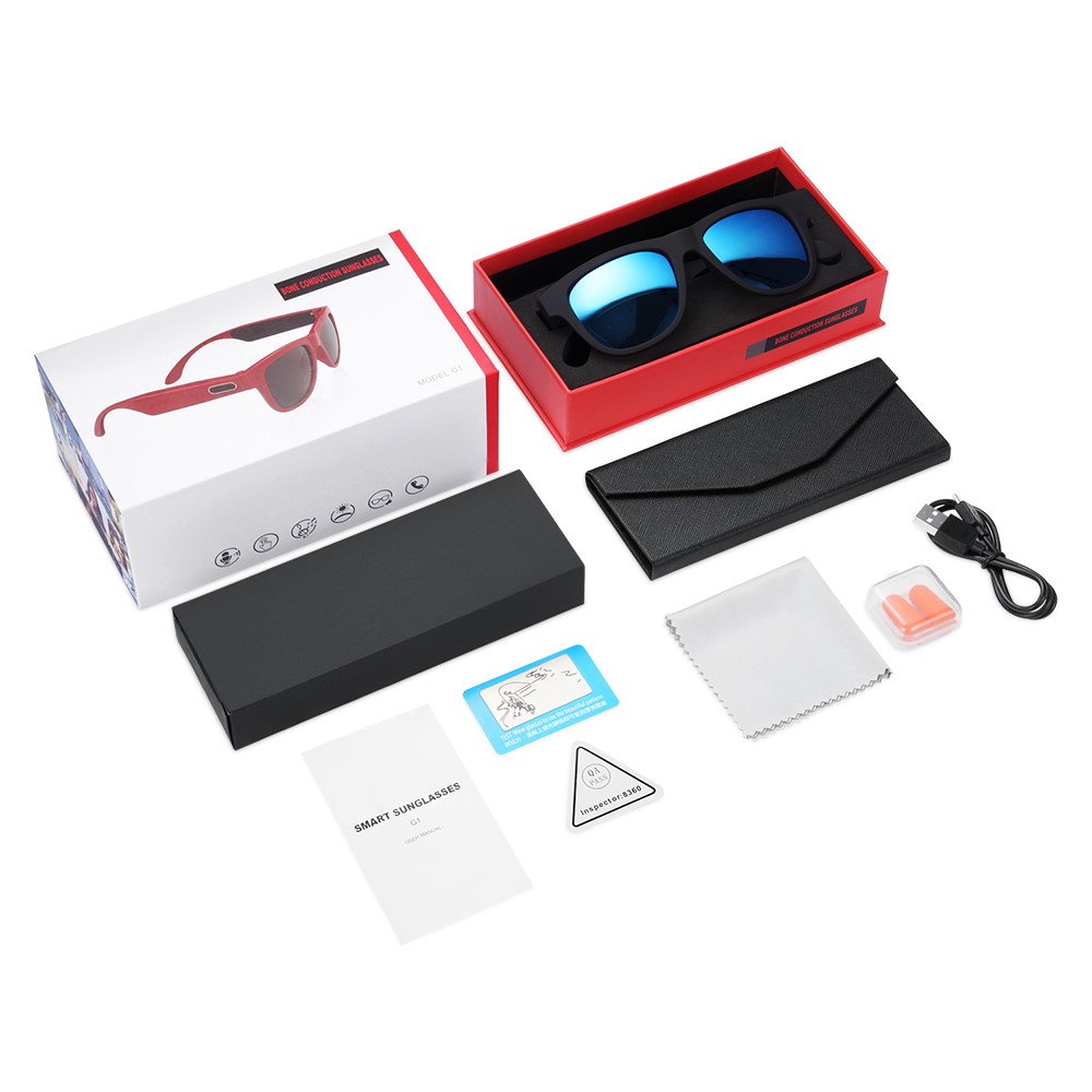 G1 Bone Conduction Smart Audio Sunglasses Wireless Bluetooth Earphone Anti-Blue Light Music Glasses with Hands-free - Black/Blue-11