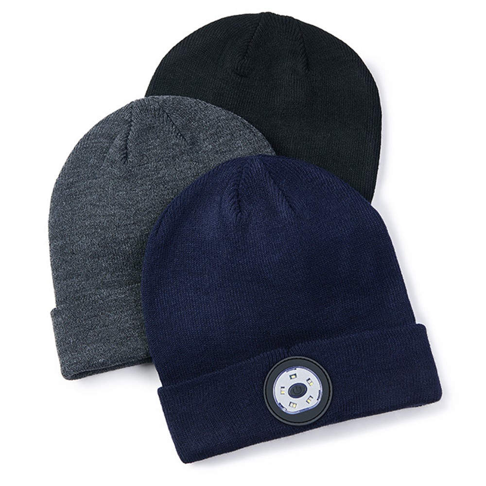 M1BL Wireless Earphone Knit Hat Beanie Bluetooth Built-in Stereo Speakers LED Lighted Hat Smart Headphone Cap - Black-7