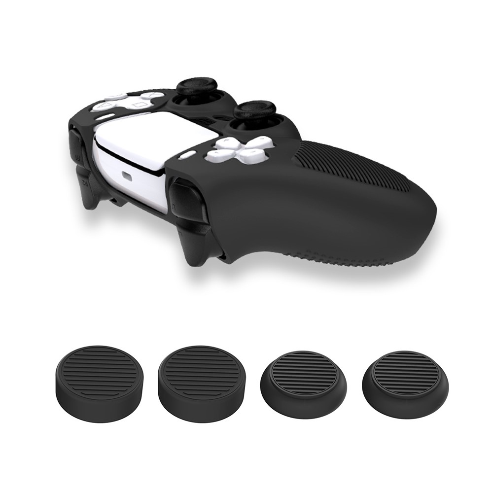 V1M Shockproof Silicone Protective Skin Anti-dust Case with Rocker Caps Set for Sony PS5 Controller - Black-3