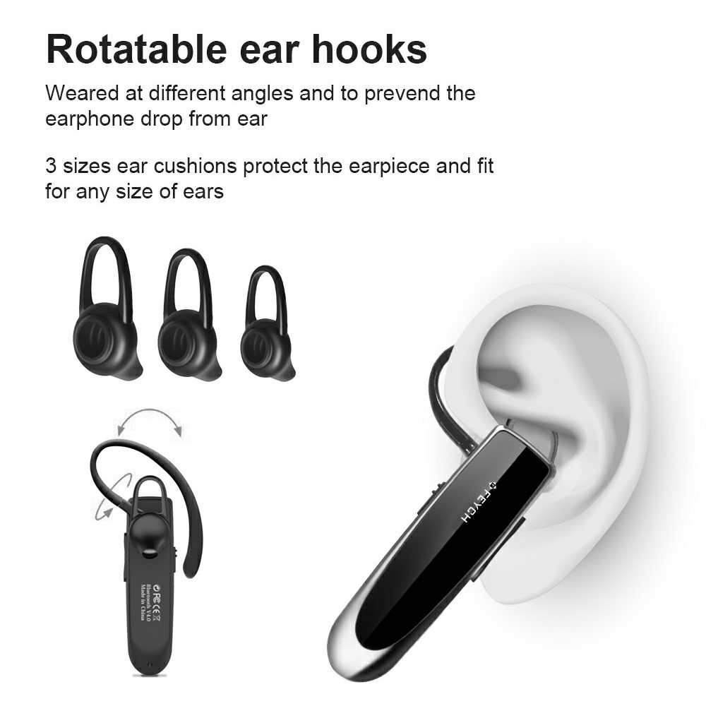 FEYCH Business Single Ear Bluetooth 5.0 Earphone CVC Noise Reduction Wireless Headphone - Black-2