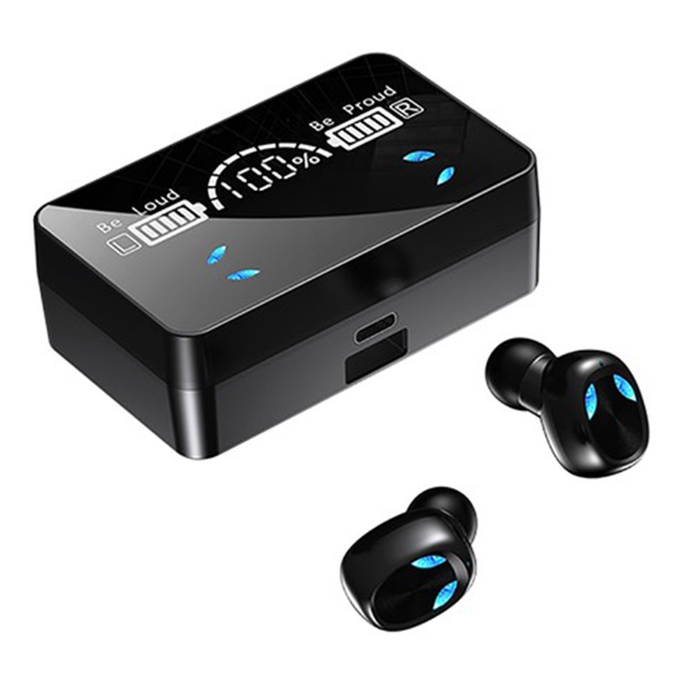 X3 TWS Bluetooth 5.1 Mini Wireless Touch Earphone Waterproof Sports Stereo Music Calling Headset with Mirror Surface LED Display Charging Case - Black-1